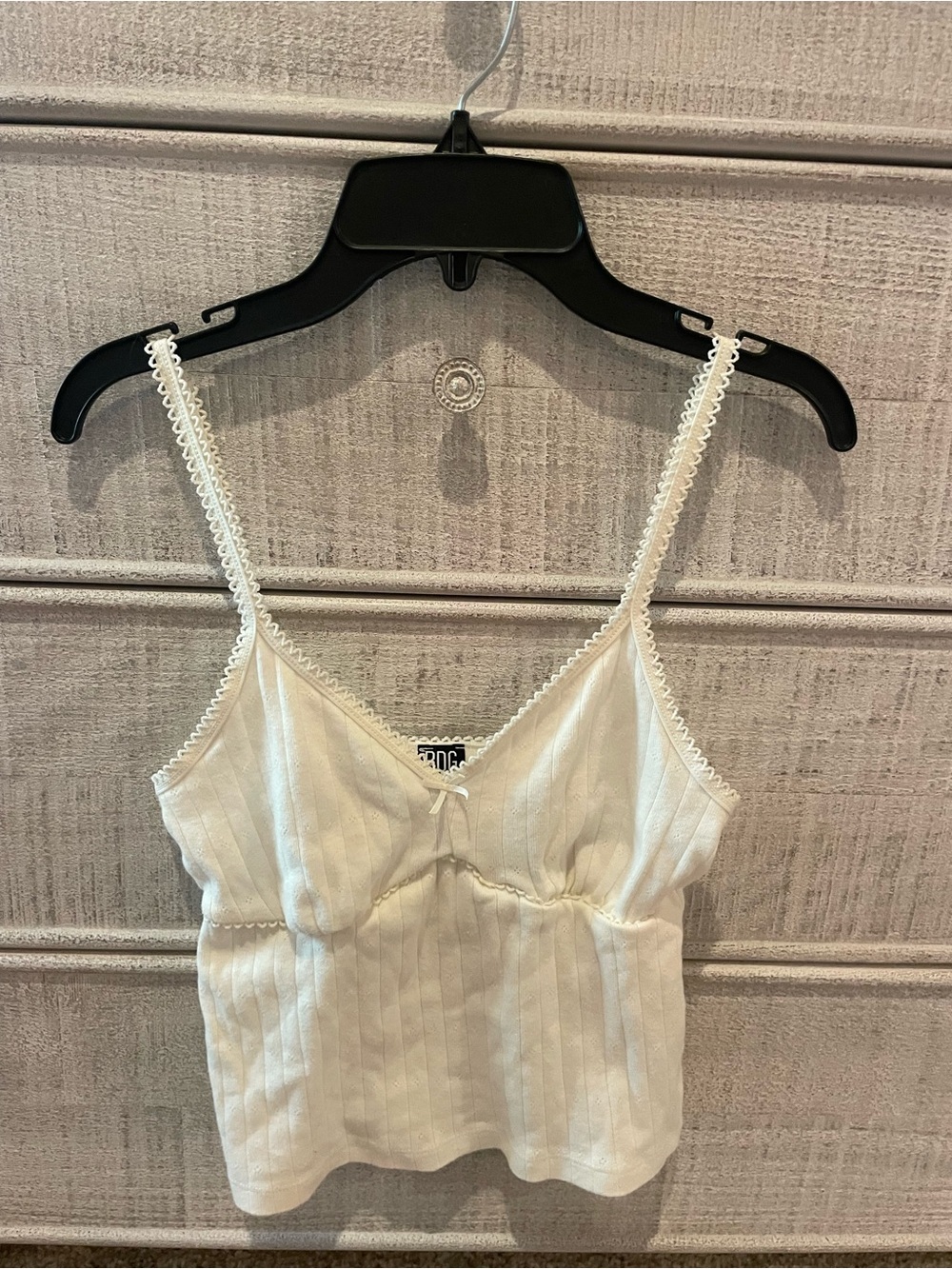 BDG Ivory Ribbed Lace-Trim Cami